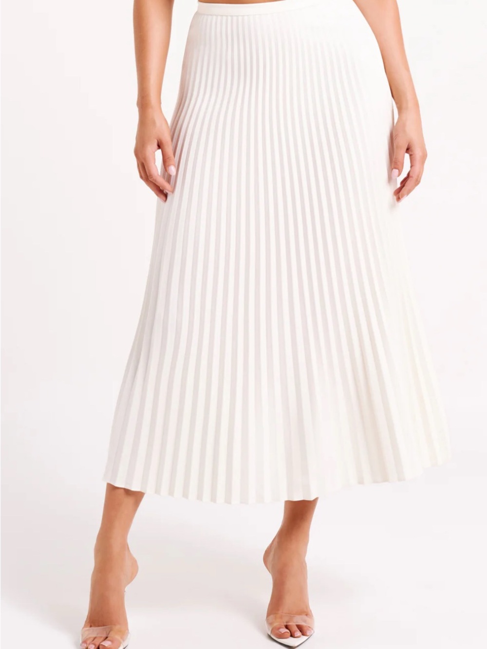 Meshki White Pleated Maxi Skirt